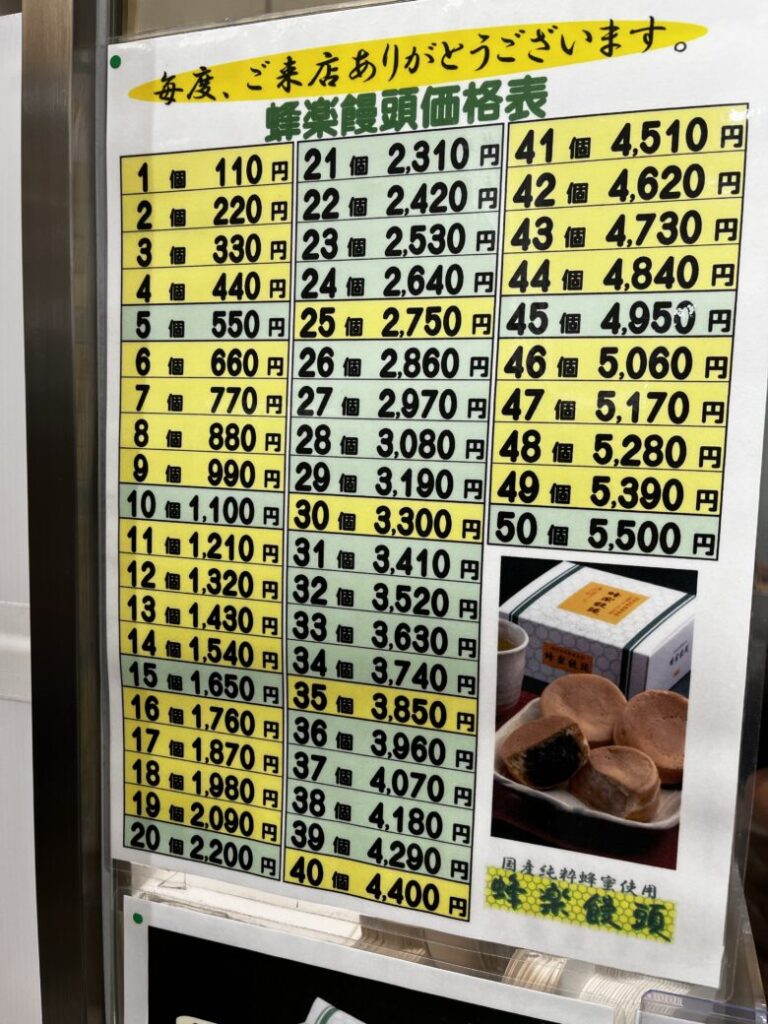 蜂楽饅頭　ほうらくまんじゅう　白餡　黒餡　博多阪急店　福岡旅行　スイーツ　土産　値段　１１０円　１個　